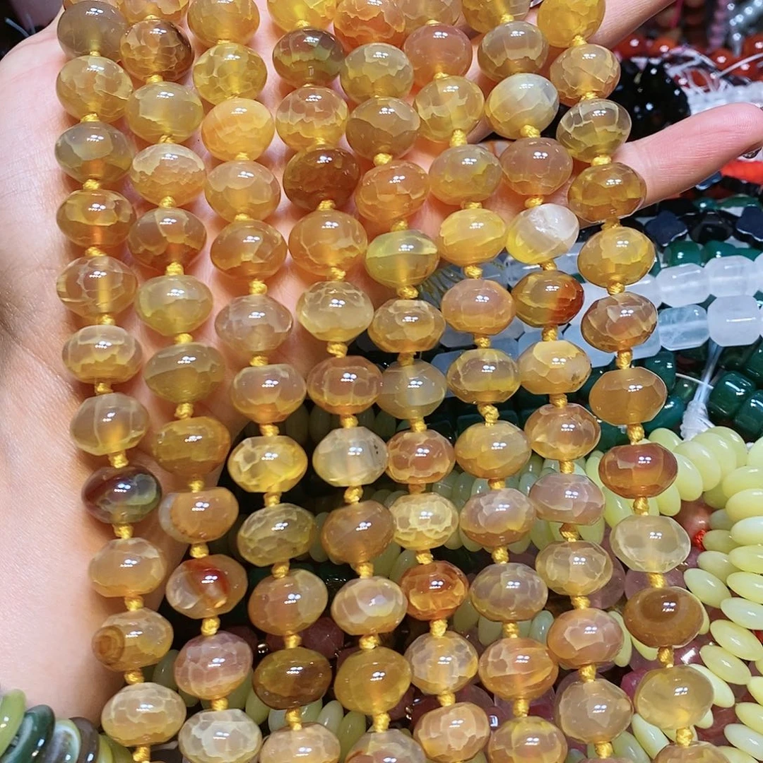 玛瑙/玉髓散珠天然橘黄玛瑙飞碟14mm一条