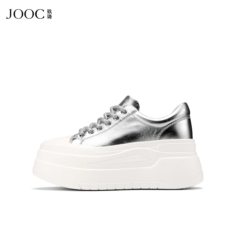 【银色星辰】JOOC玖诗银色板鞋女2025早春新款系带牛皮运动休闲鞋