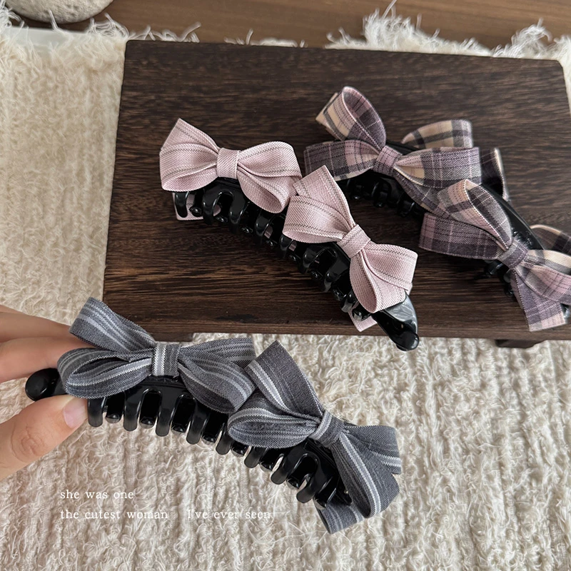 韩系甜美双蝴蝶结香蕉夹后脑勺抓夹女高级感发夹盘发鲨鱼夹子发卡