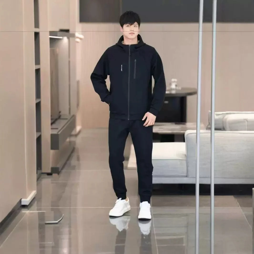 春秋季新款拉链连帽休闲套装潮牌潮流时尚男士夹克运动套装男装