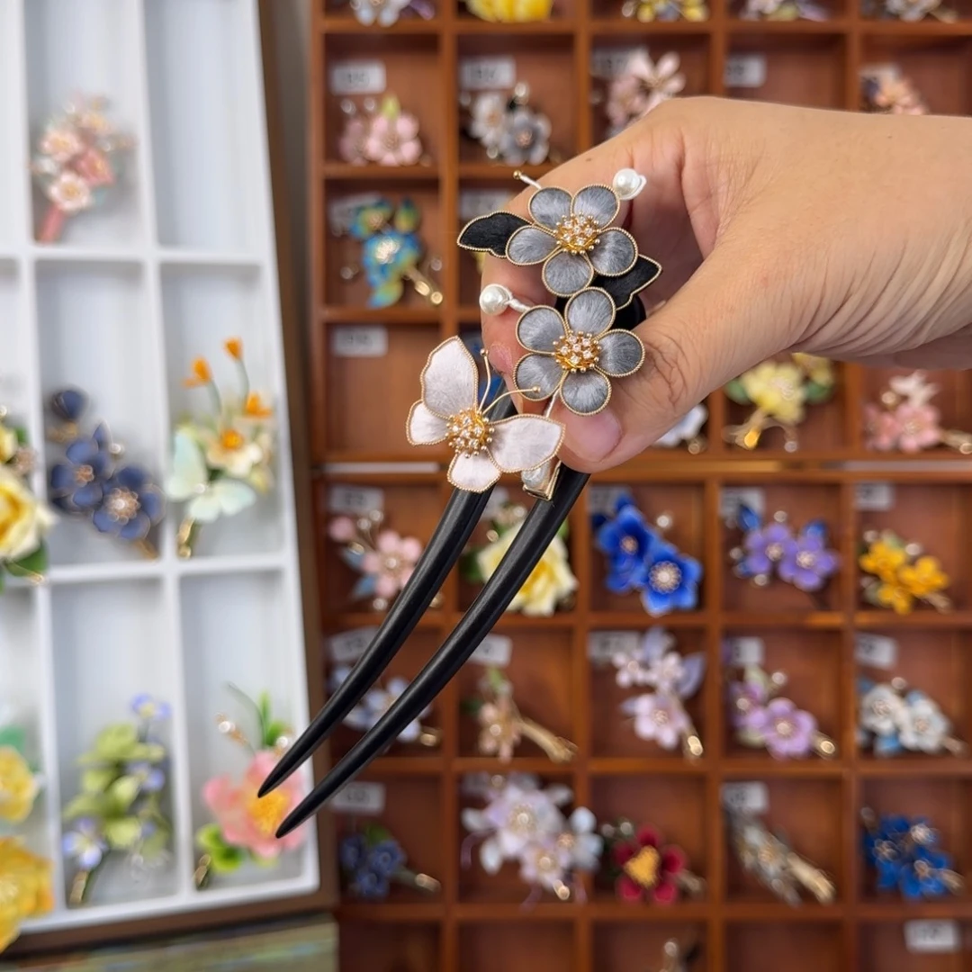 皮质铁合金非遗绒花发钗