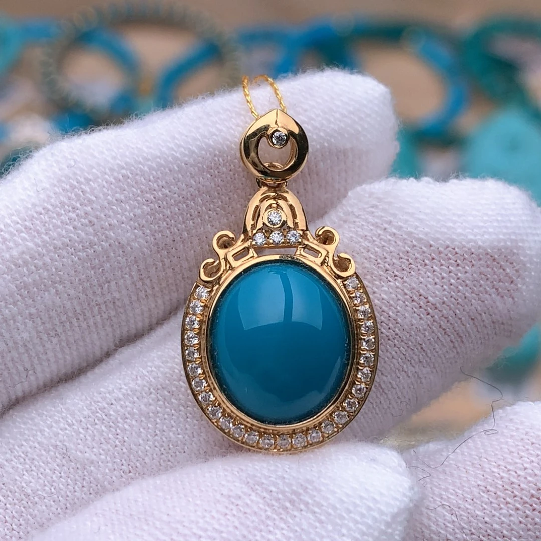 绿松石18K金镶嵌珠宝奇石