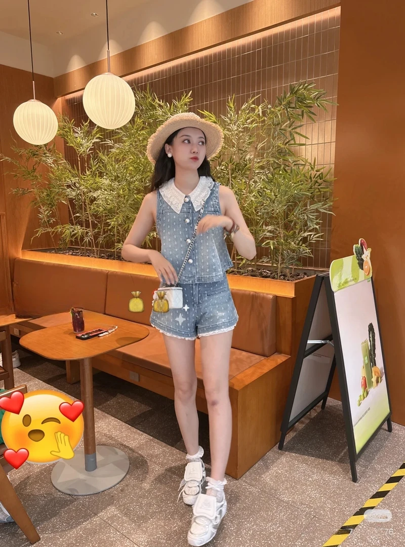 baby同款YOYOUNA浪漫春夏氛围感蕾丝花边后背蝴蝶结牛仔套装25夏