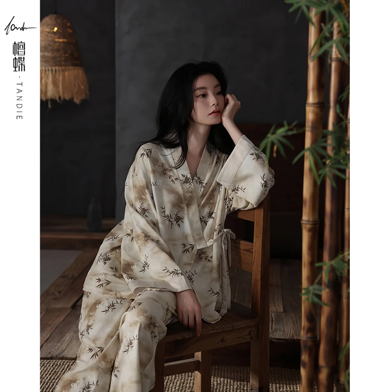 檀蝶纯棉居家睡衣女爆款2025新款长袖长裤流光琥珀色可外穿家居服