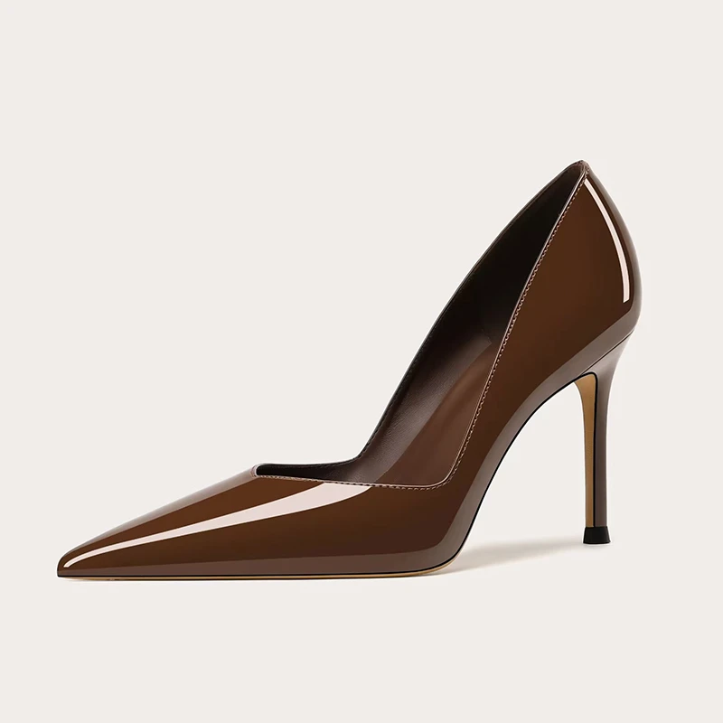 吸汗尖头细跟高跟鞋黑色漆皮女鞋浅口性感裸色拼色高跟鞋百搭