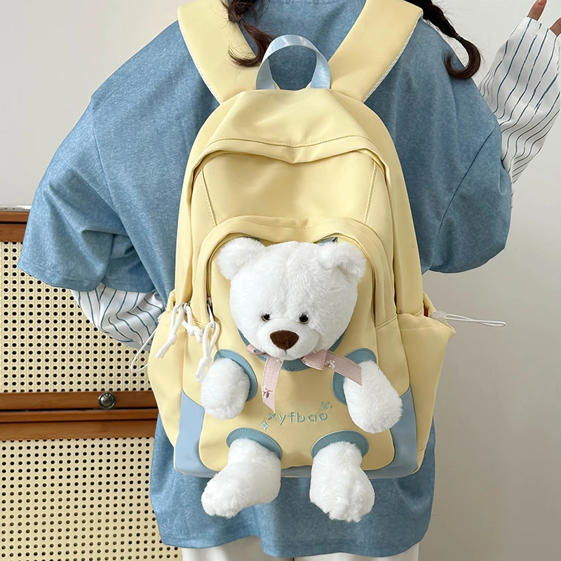 可爱小熊背包学生耐用儿童小学生背包 ins毛绒外出旅行公仔双肩包