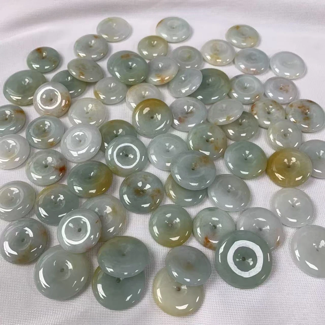 缅甸天然A货翡翠冰糖黄糯种时尚精致百塔平安扣吊坠-多样性发其一