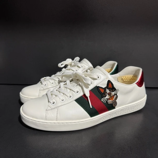 95新 GUCCI/古驰 40.5码/法斗刺绣 低帮白色板鞋