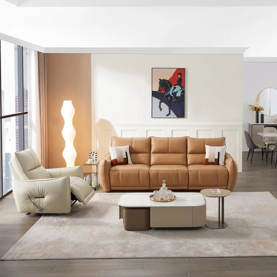 简约真皮电动功能零靠墙客厅可躺睡伸缩沙发