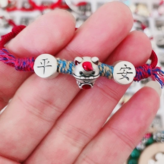 珐琅吊坠足银五福马