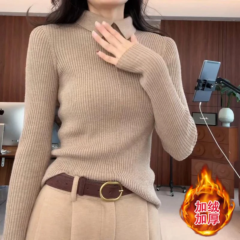 POLO翻领毛针织衫女2025冬季新款显瘦百搭修身打底衫内搭气质上衣