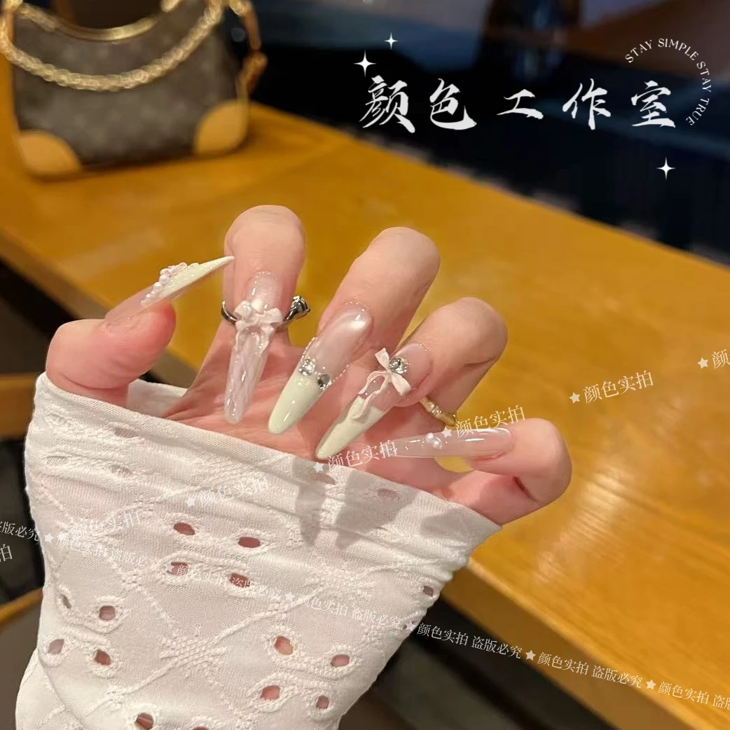 【粉缎甜心】喵喵·温柔甜美高定猫眼少女气质美甲百搭仙女款穿戴甲