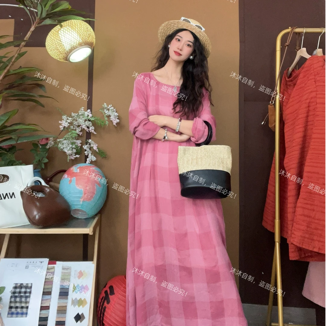 【沐沐自制】L608夏*出口MIAN*超软糯手感*复古文艺格*宽松  连衣裙