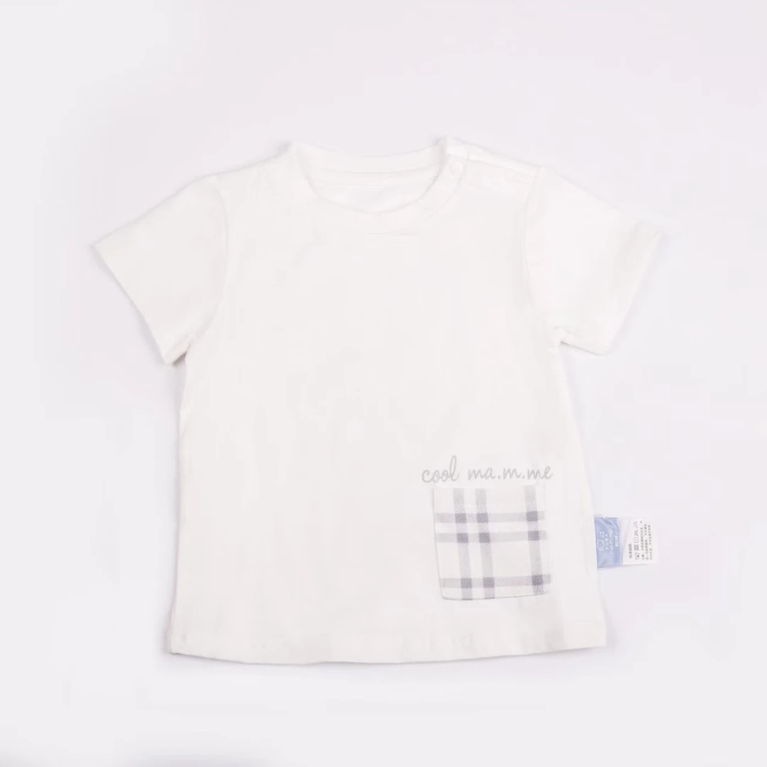 MS200045白色短袖拼接格子