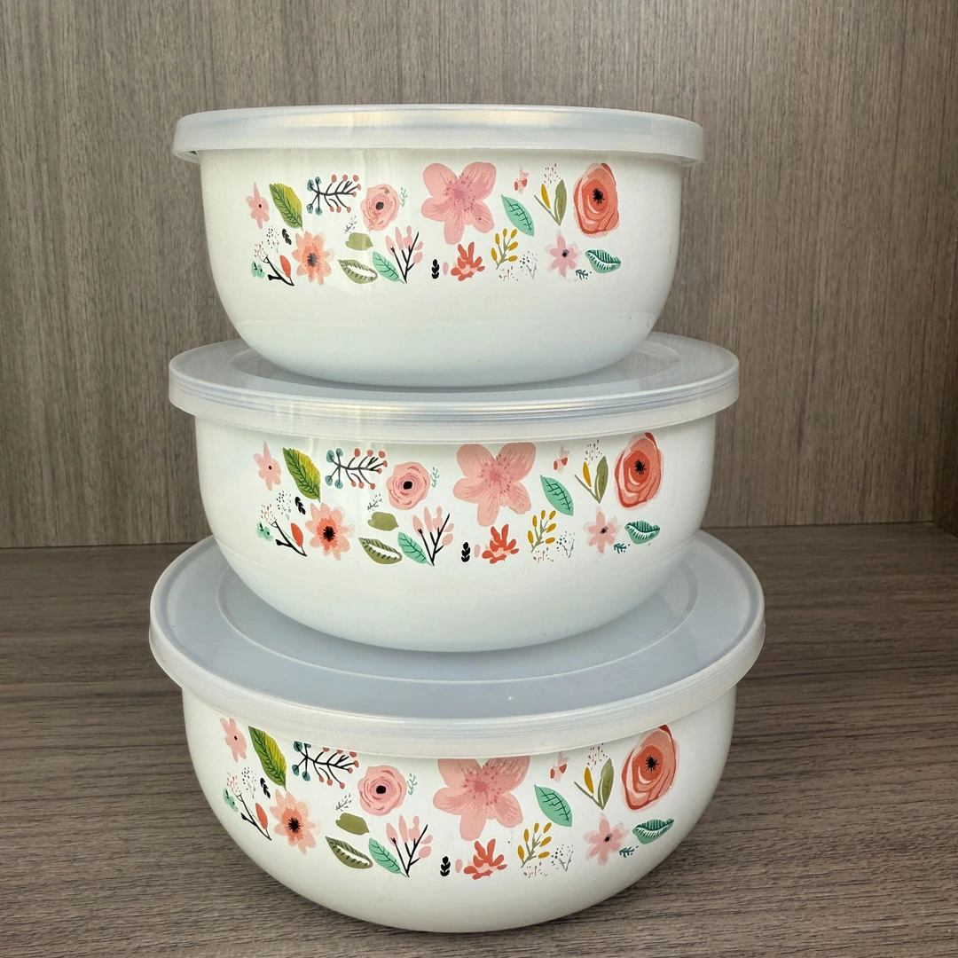 12.14.16厘米珐琅搪瓷保鲜冰碗带盖1套保鲜碗