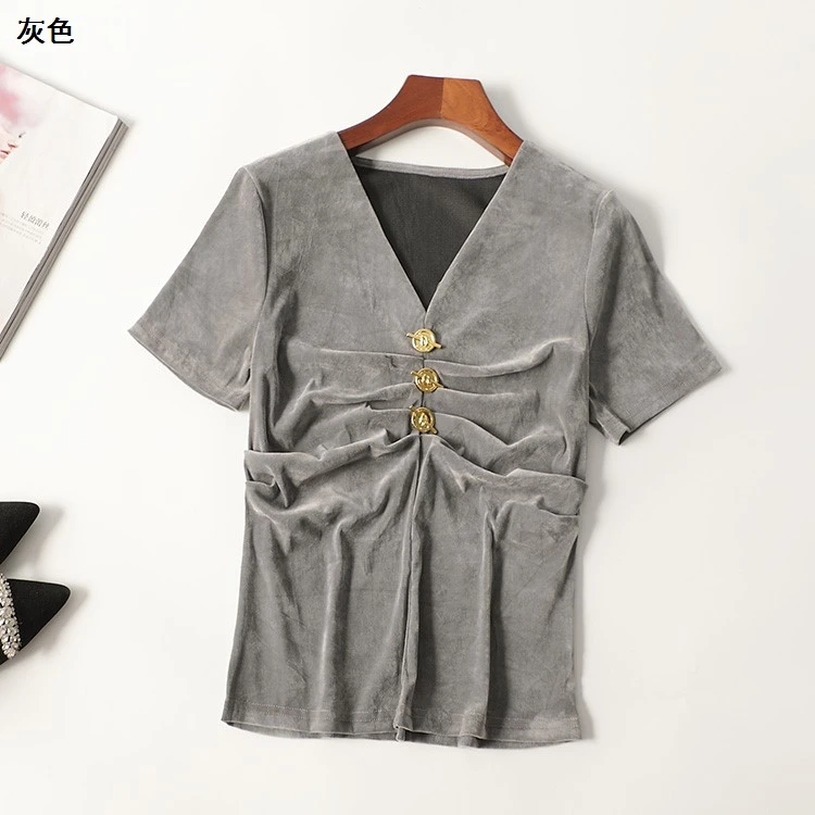 245305春中长款短袖V领T恤