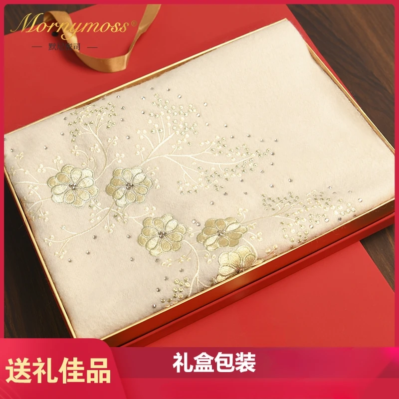 默尼密司品牌羊毛围巾女冬季苏州刺绣旗袍披肩百搭送礼两用保暖