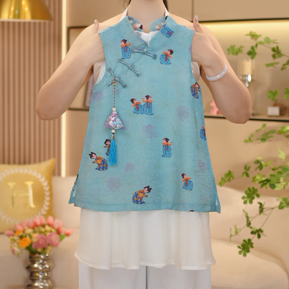 【闺蜜家】女童2025夏季新款时尚中式国风汉服碎花背心连衣裙-8478