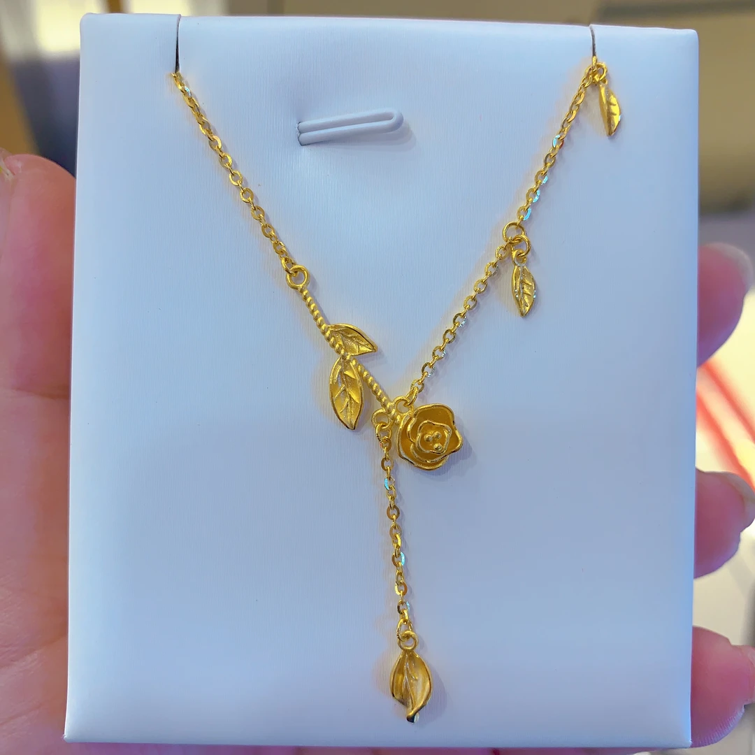 足金一直玫瑰花流苏套链