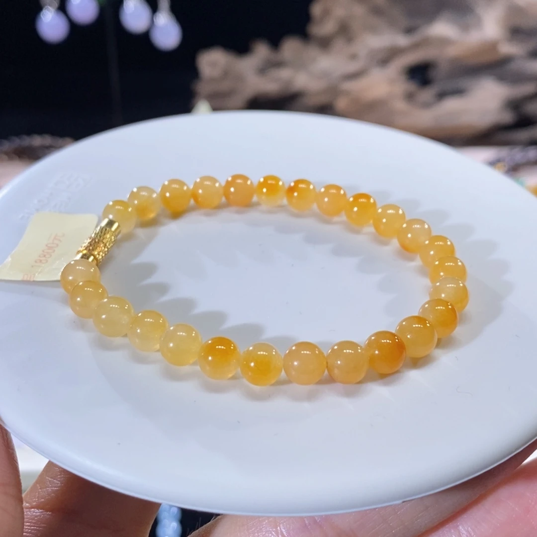 翡翠未镶嵌颈饰翡翠鲜橙黄圆珠手串6+mm