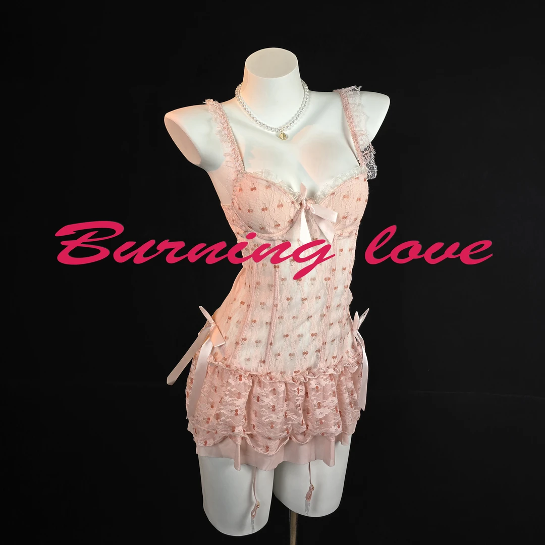 灼爱【流萤】带垫修身女士新款睡衣小香风吊带性感睡裙蕾丝套装