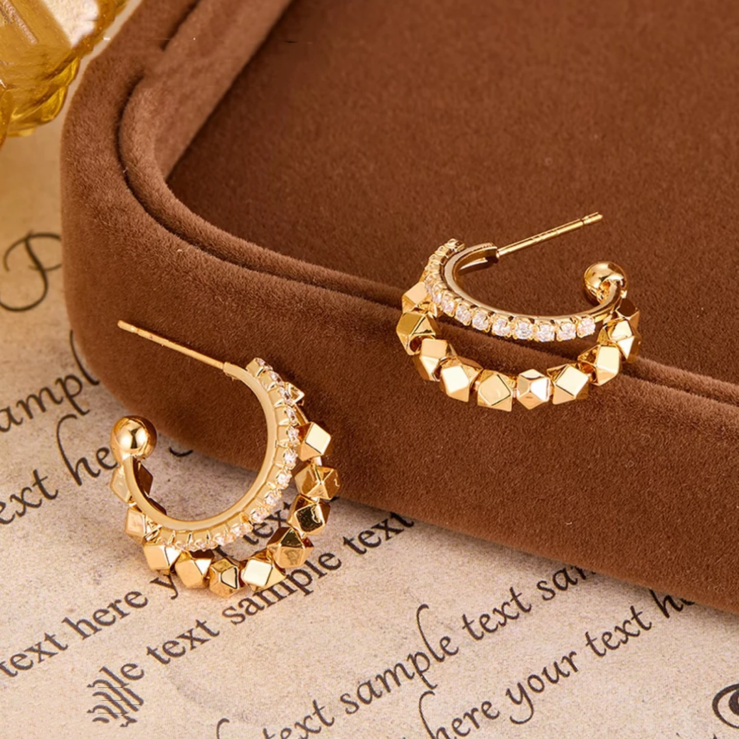 铜合金耳饰 小众设计金属双层碎银C形耳圈冷淡风高级感耳饰