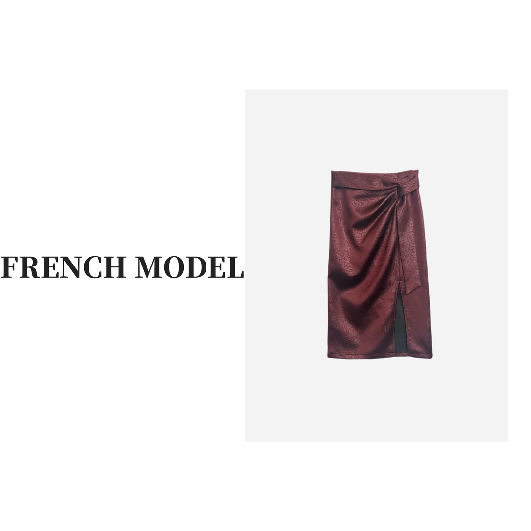 法模FRENCH MODEL ,2024夏季时装褶皱气质开叉半身裙  40660576