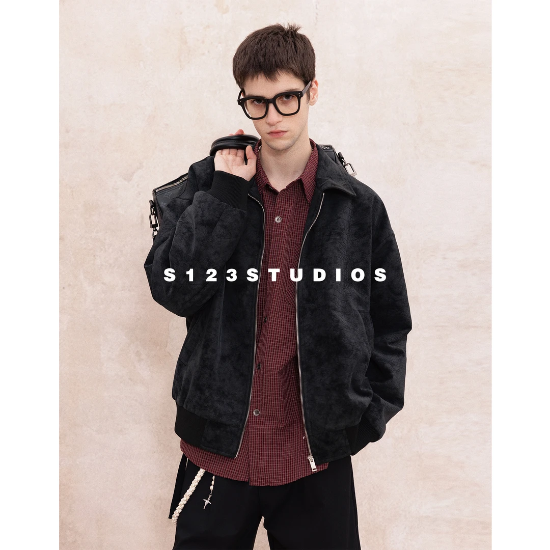 聪明陈美式高街肌理感皮衣飞行夹克男女痞帅高级感宽松百搭机车外