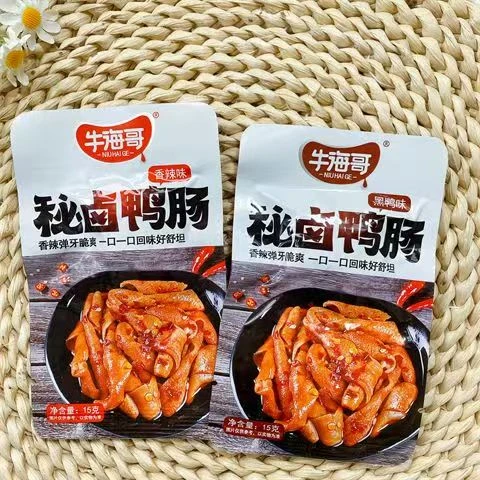 牛海哥秘卤鸭肠15g，香辣弹牙爽口