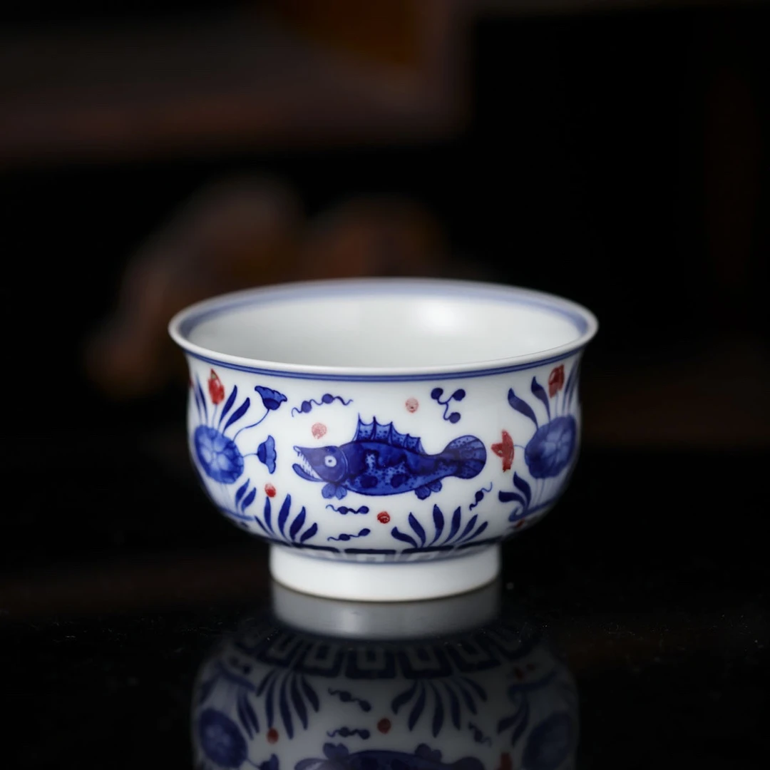 聚悠然-如鱼得水柴窑杯-陶瓷主人杯手绘柴窑