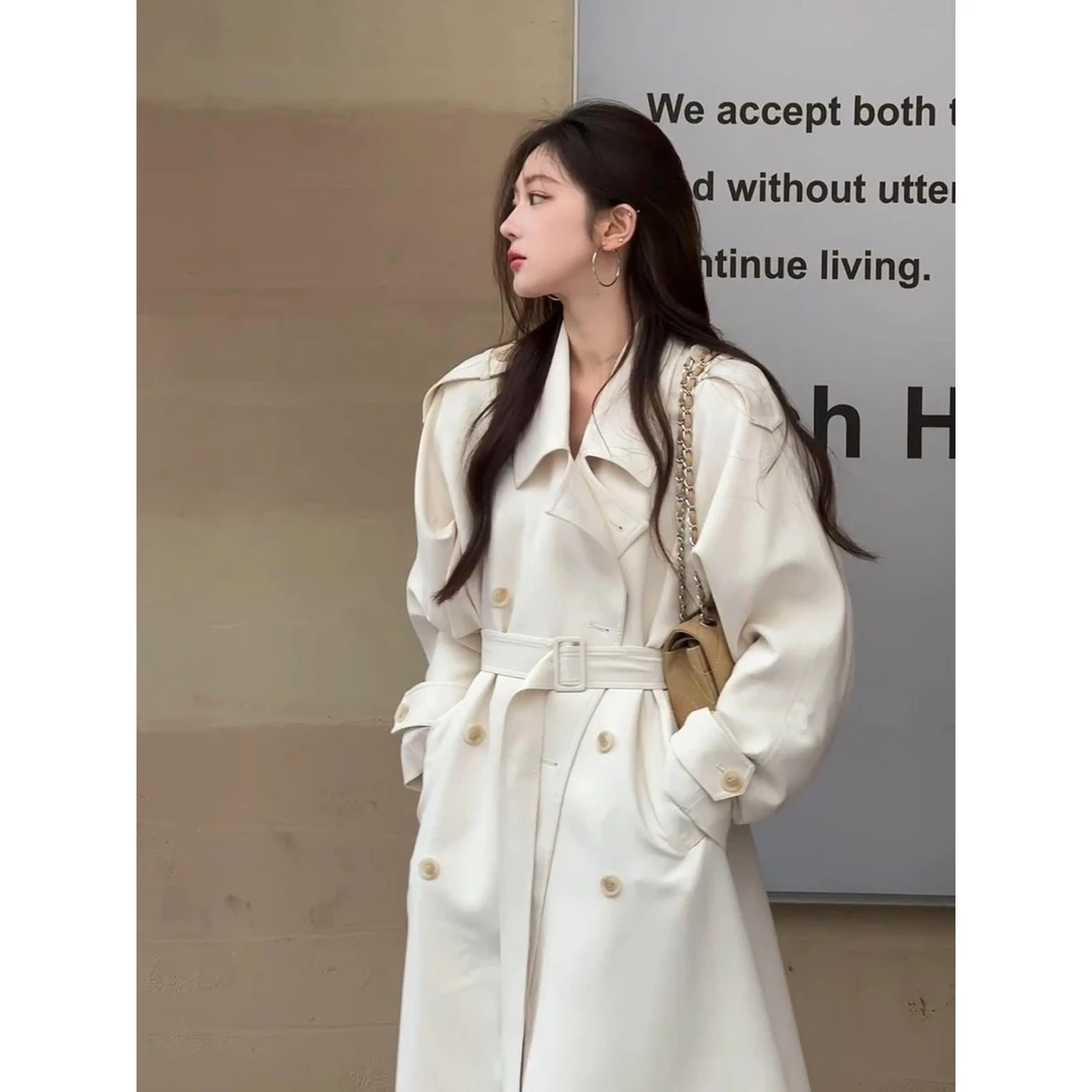 白色长款高个子风衣外套女2025春秋新款爆款韩系高级感英伦风休闲