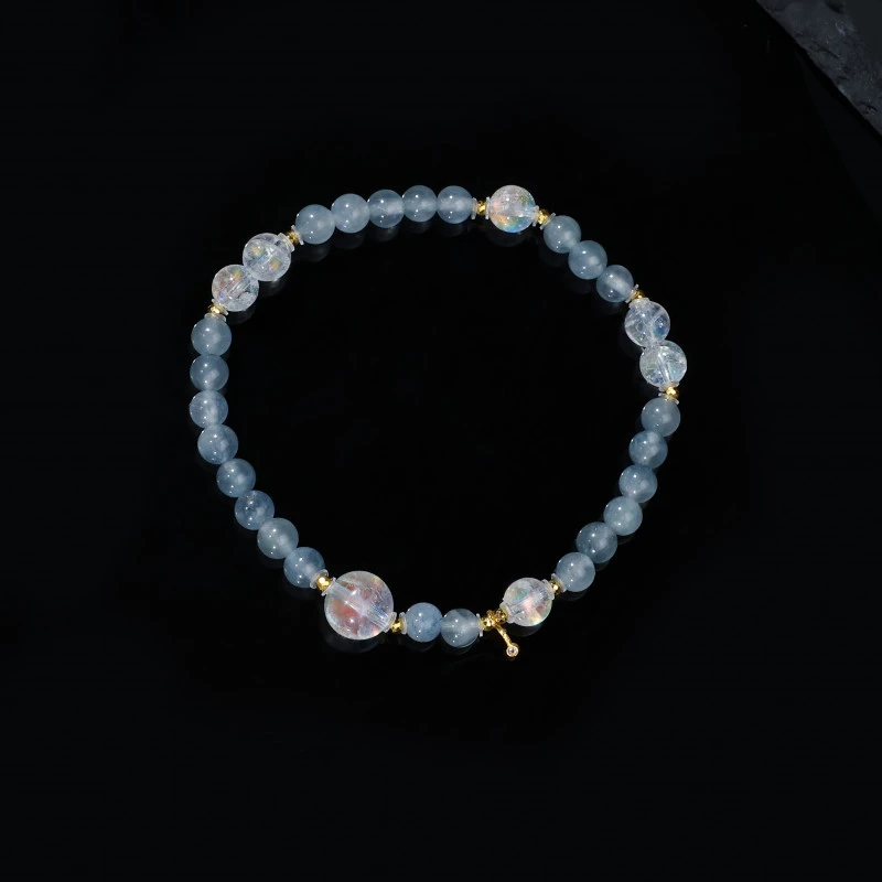 【苍苍】蓝兔毛马岛月光手串18K金设计款水晶手串