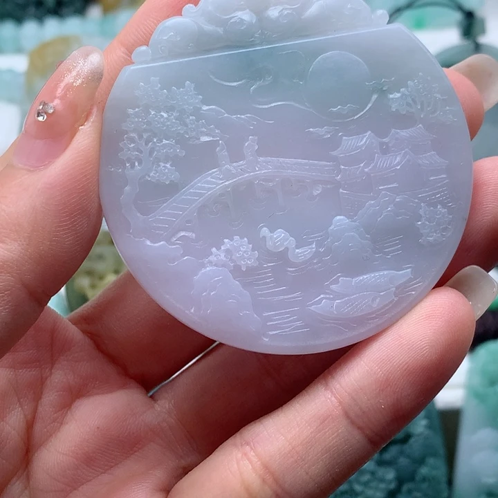 定制翡翠未镶嵌山水牌