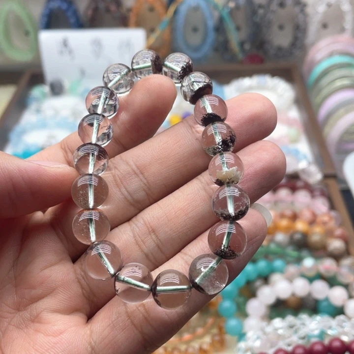 手链银S925镶嵌烟晶10咪半盆四季幽灵
