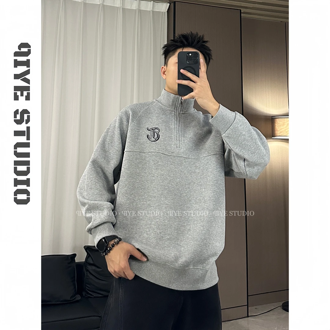 立领半拉链秋冬加厚卫衣刺绣宽松休闲卫衣百搭港风ins潮流