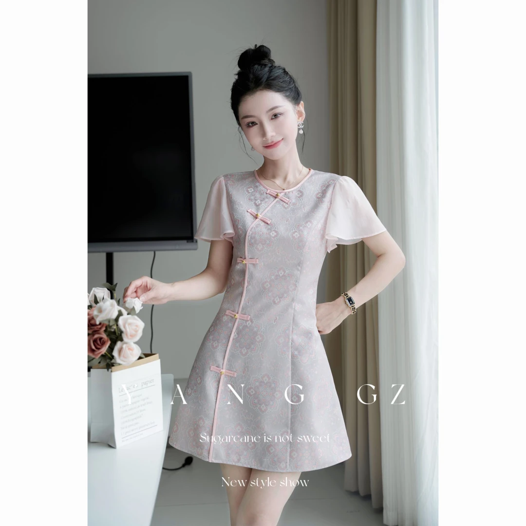 YANG GZ【潇湘妃子】新中式宝相花纹收腰A型连衣裙 GZ5152DR656032