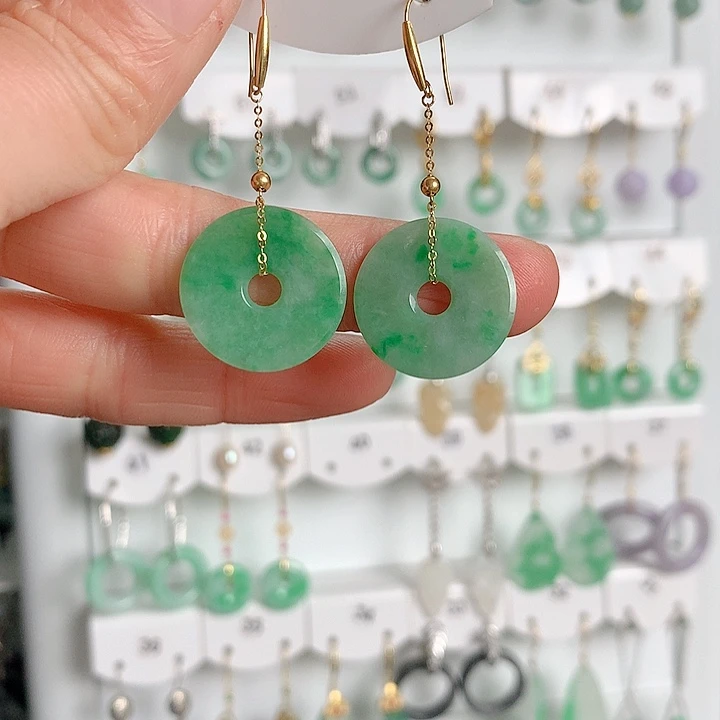 翡翠耳饰18K金镶嵌翡翠