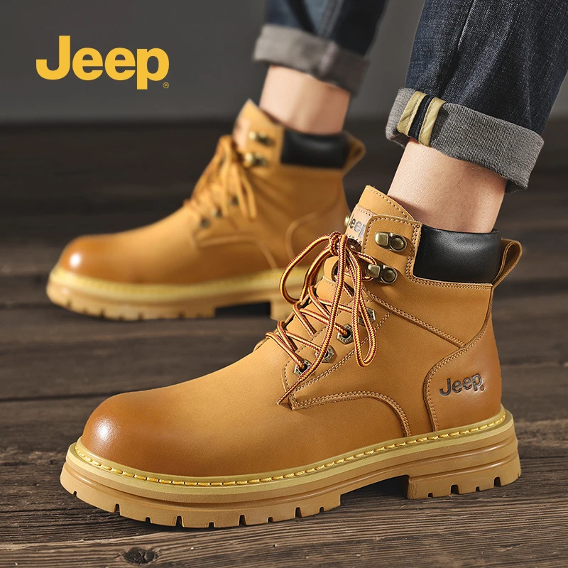 JEEP吉普马丁靴男鞋春季英伦风厚底百搭踢不烂大黄靴子休闲工装鞋