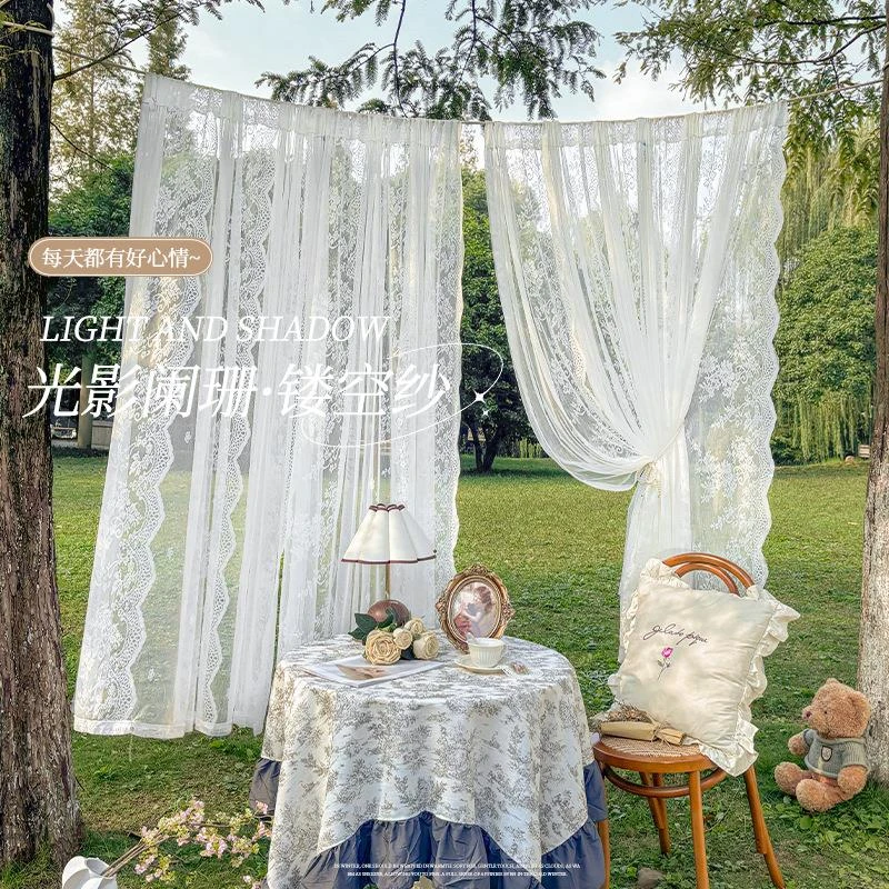 透光蕾丝白色薄纱窗帘 客厅宿舍飘窗网红风透明提花纱帘布成品