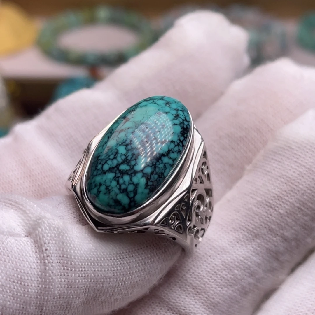 绿松石银S925镶嵌戒指