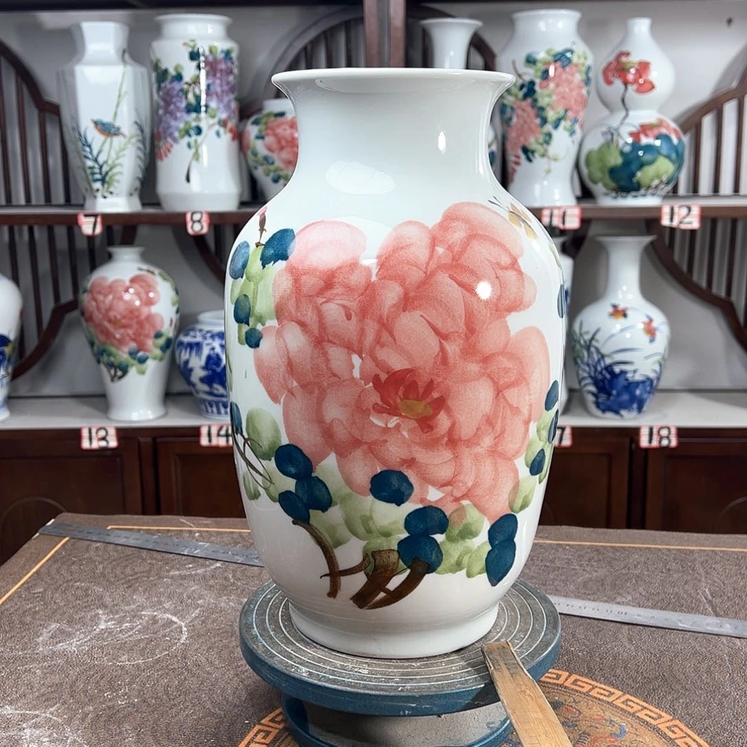 摆件景德镇陶瓷大冬红牡花