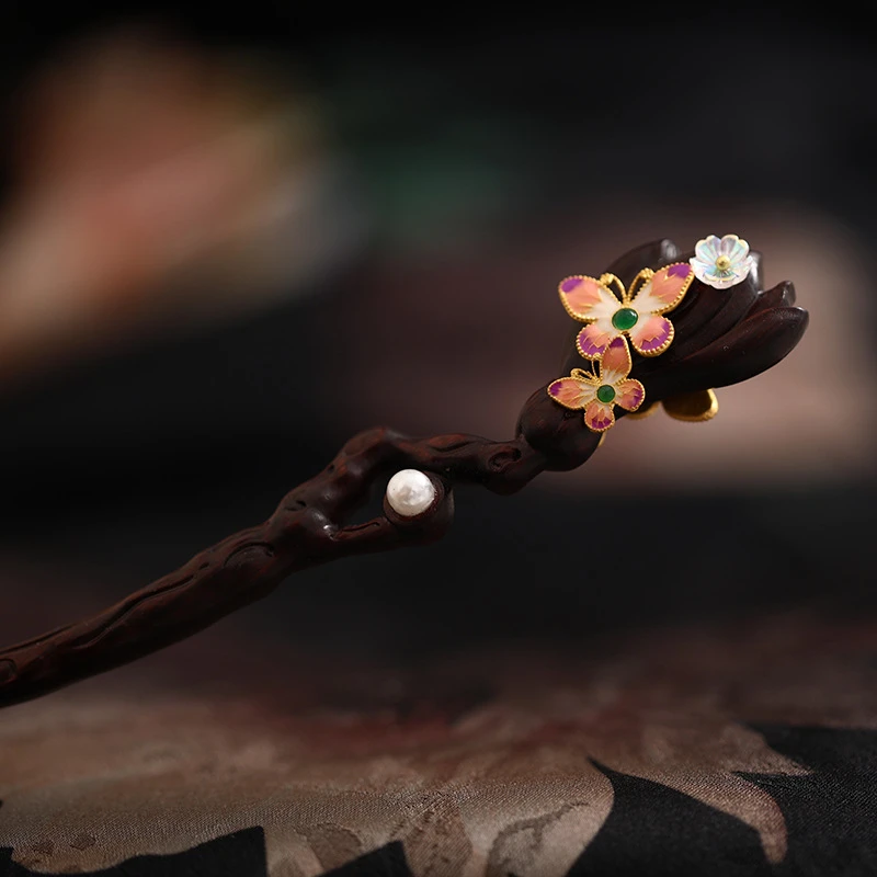 新作精雕设计檀木发簪女盘发日常通勤簪子发钗新中式古风发饰簪女