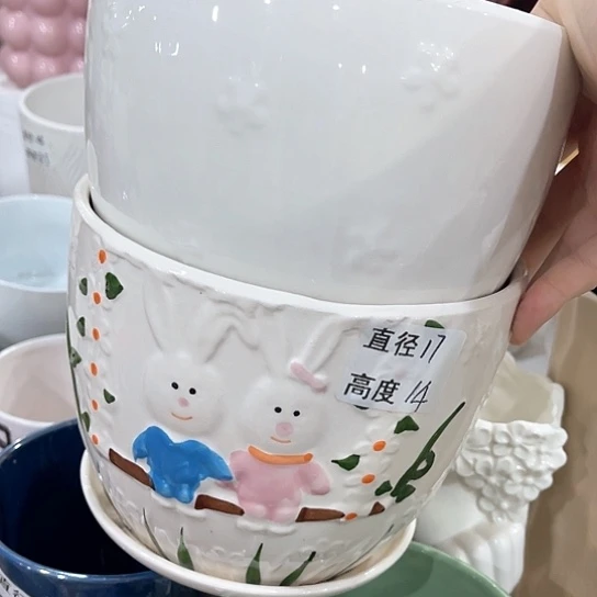 多肉绿植陶瓷花盆9.9包邮，有孔