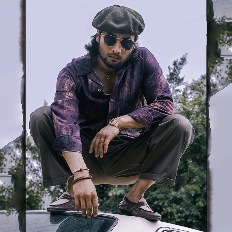 SOARIN轻薄意式优雅古巴领长袖衬衫男轻奢感炒色工艺衬衣