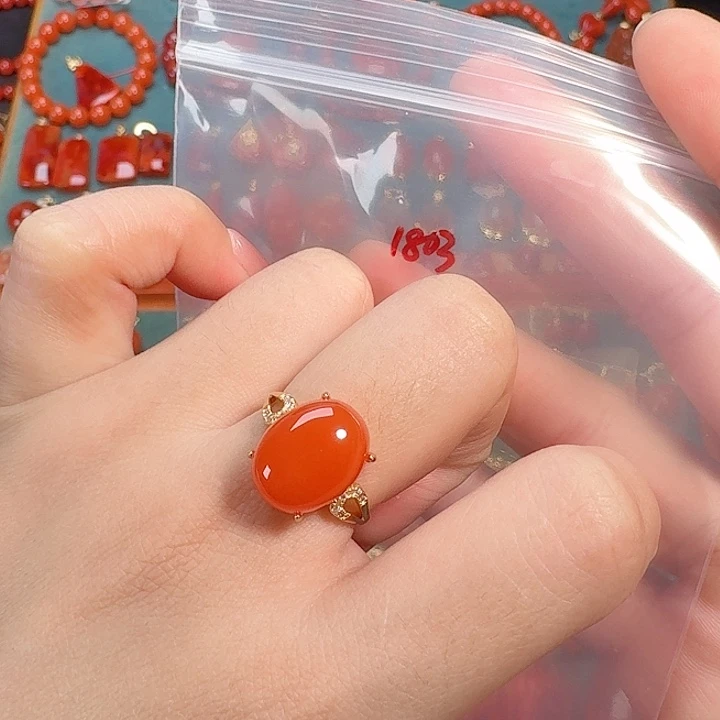 南红玛瑙银S925镶嵌戒指