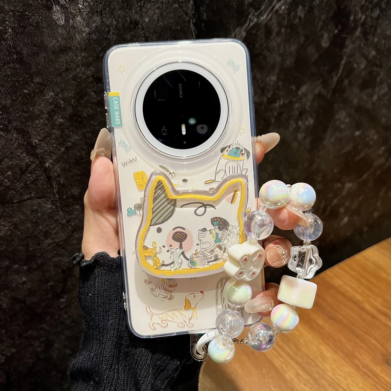 适用华为mate70pro+手机壳韩系涂鸦小狗mate60pro支架可爱Pura70