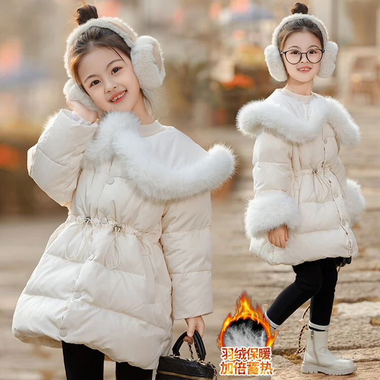 女童冬装大翻毛领领羽绒服中长款9661