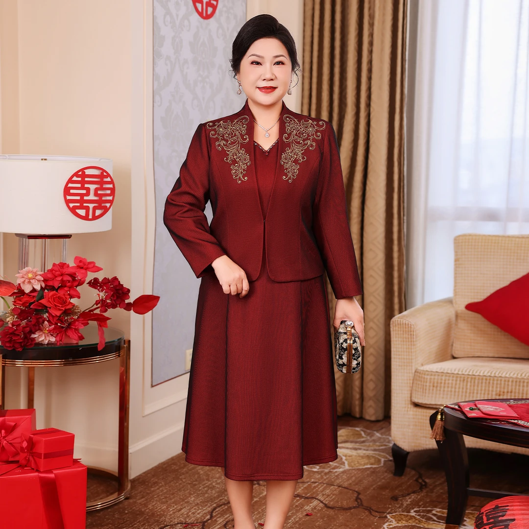 喜婆婆洋气婚宴礼服连衣裙套装高端大气上档次10月份结婚喜妈妈装