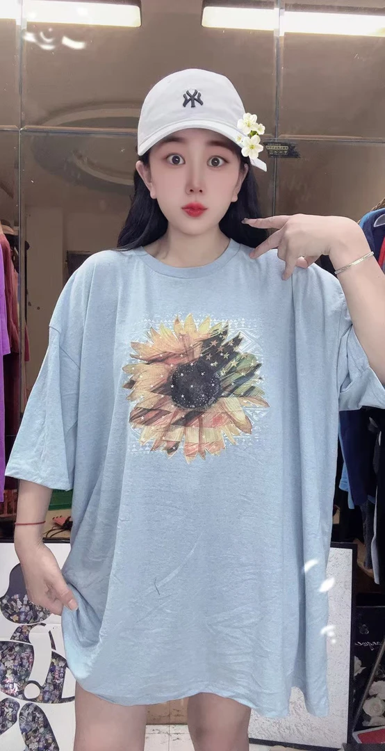 外贸纯棉雪花蓝太阳花