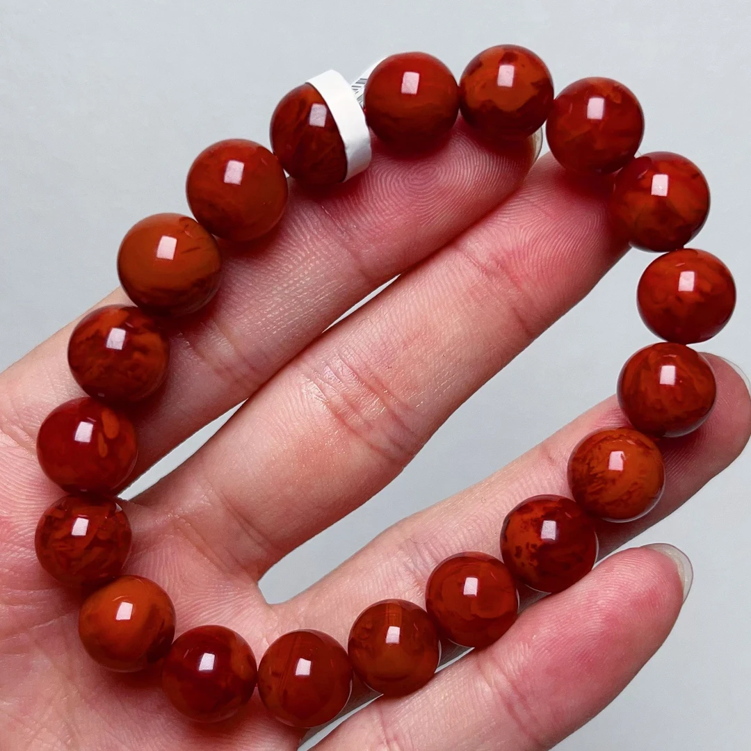 3008C27凉山瓦西料南红锦红妖火焰单圈手串